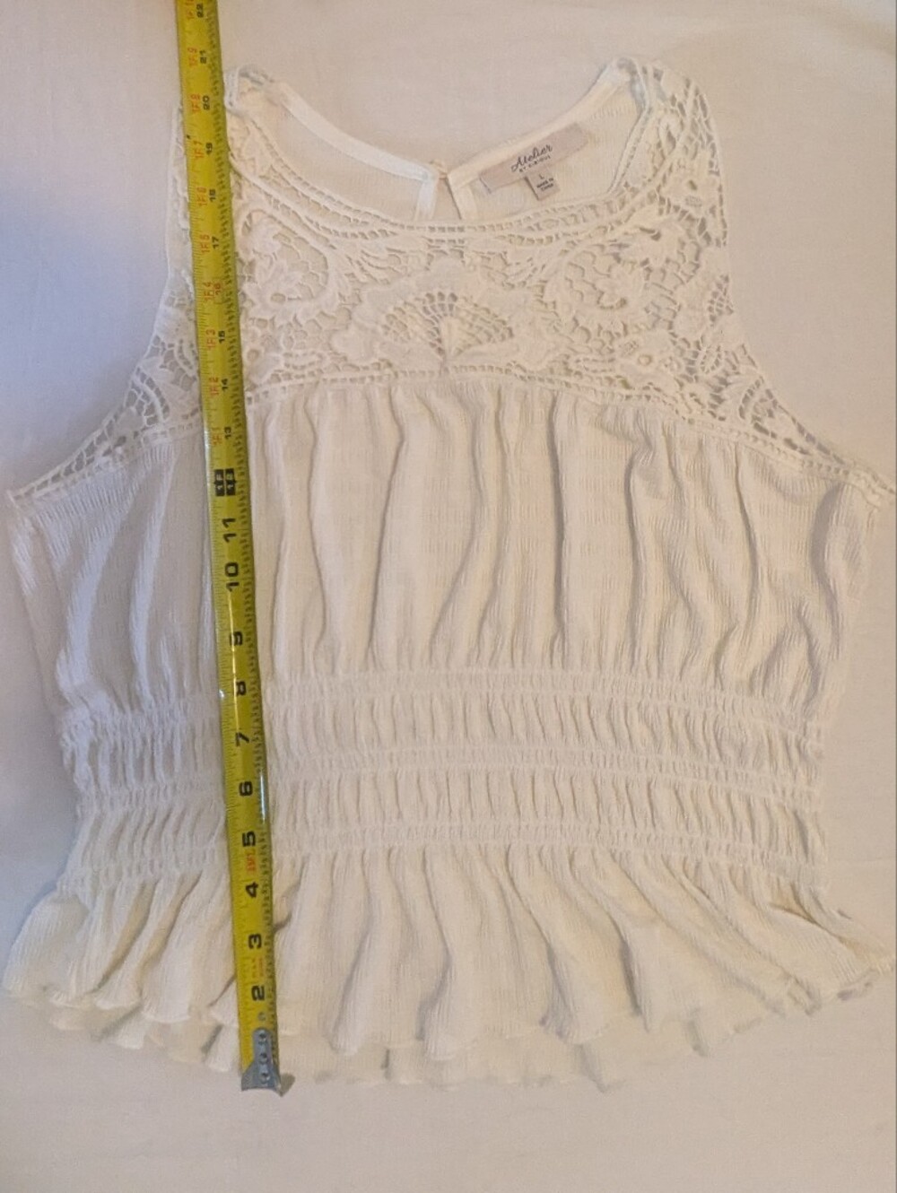 Atelier Cream Lace Yoke Smocked Peplum Tank - Picture 9 of 9